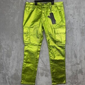 Valabasas Cozart Lime Green Metallic Cargo Pants Mens Size 38 VLBS2235 NWT